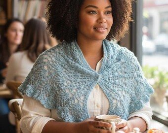 Turquoise mohair crochet shawl