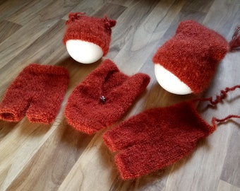 Newborn Mohair Romper and Hat Set, Knitted Photo Props