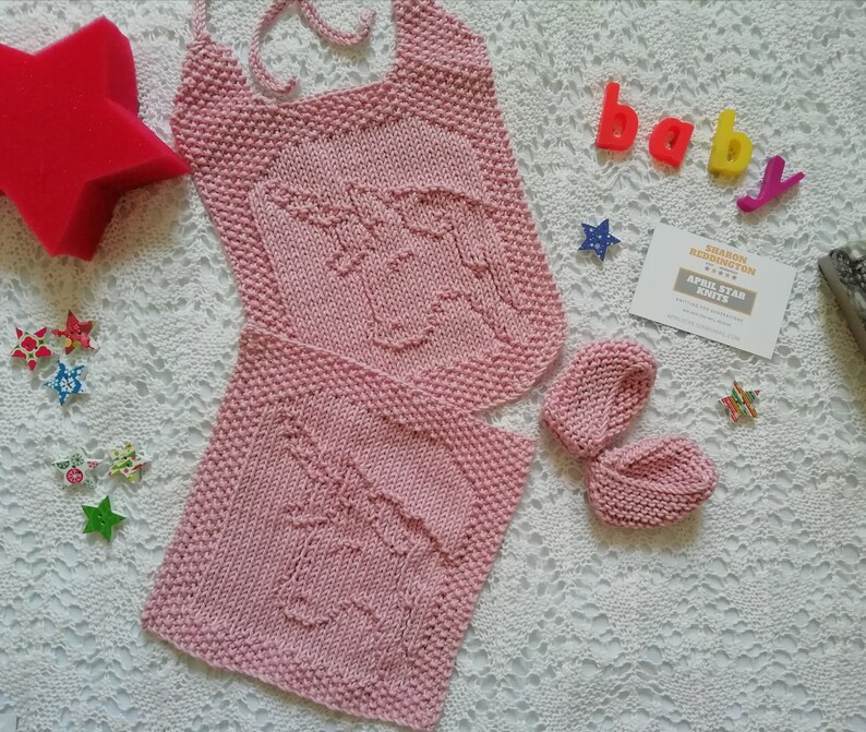 Unicorn themed cotton bib burp cloth and kimono slippers set