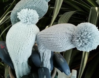 Knit golf club cover set grey pom finish