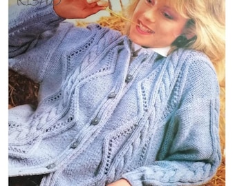 Hand knit Aran cable cardigan