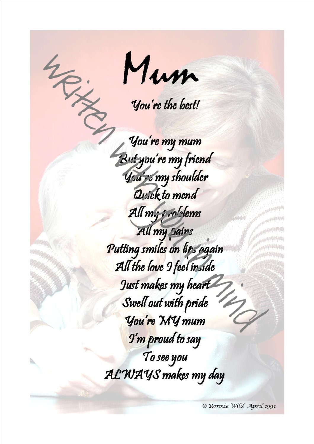 A Mother's poem Mum you're the best... gift for mum Etsy