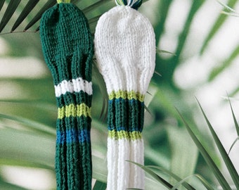 Golf head covers fairway and hybrid clubs white and green