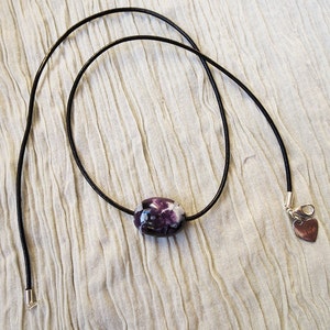 Purple Stone Choker, Natural Stone, Leather Choker, Gemstone Leather Choker, Black Leather Choker