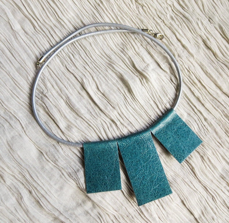 Geometric Leather Necklace Teal Leather Necklace