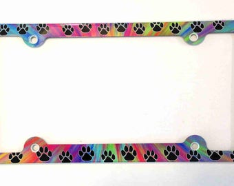ATD Paws License Plate Frame Colorful Car Tag Frame for Dog /& Cat Lovers Paw Prints Decorative License Plate Holder