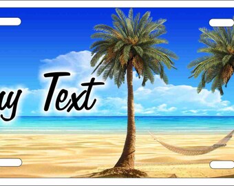 Tropical Paradise Ocean Beach Scene with Palm Trees Novelty License Plate Decorative Front Plate 6 X 12