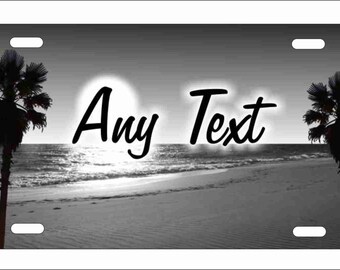 Personalized Airbrush Vanity License Plate Airbrushed Beach Palm Tree Auto Tag