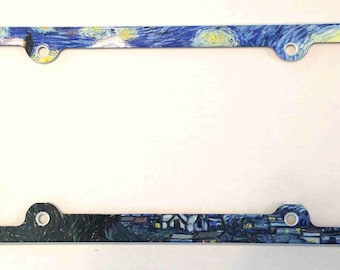 Van Gogh Starry Night License Plate Frame, Decorative License Plate Holder, Car Tag Frame