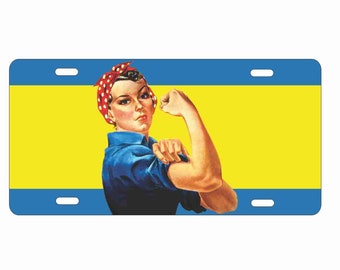 Women Empowerment Rosie The Riveter Personalized Novelty License Plate Decorative Vanity Aluminum Sign car tag