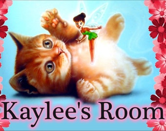 personalized custom made kids room sign kitten and fairy