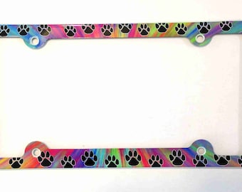 Marco para matrícula con huellas de patas, placa de matrícula para coche con huellas de patas coloridas, de aluminio.