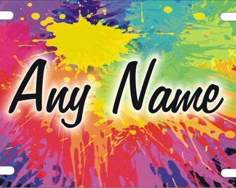 Paint splatter rainbow colors personalized novelty Front license plate custom Decorative vanity car tag