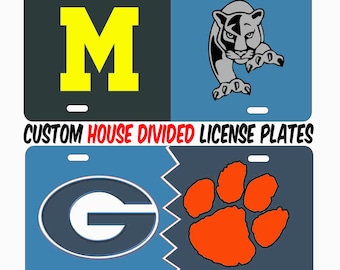 Personalized House Divided license plate Customized with any schools or Sport Teams aluminum novelty vanity car sign