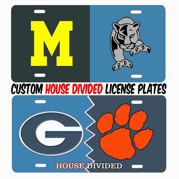 Personalized House Divided license plate Customized with any schools or Sport Teams aluminum novelty vanity car sign