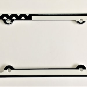 American Flag black and white License Plate Frame,  Decorative License Plate Holder, Americana Car Tag Frame
