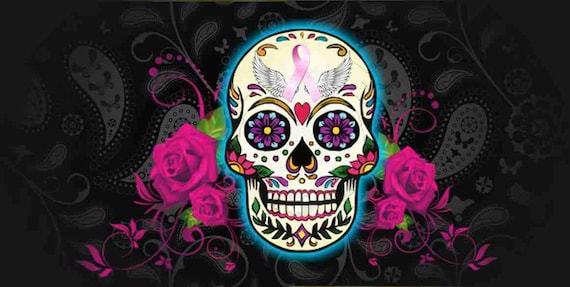 Sugar Skull Pink Cancer Ribbon Novelty Front Front License Etsy