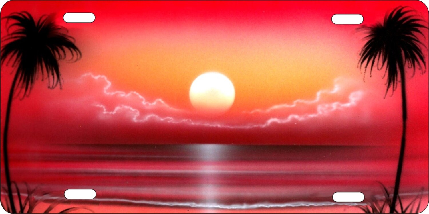 Airbrush red beach scene personalized Novelty Front license plate Decorative Aluminum car tag