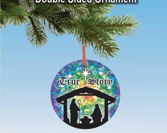 True Story Nativity scene silhouette Christmas Ornament, Birth of Jesus