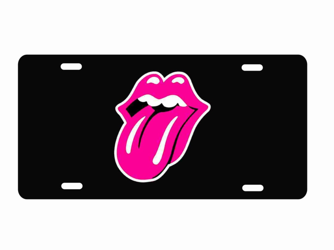 Pink Stones Tongue Novelty Front License Plate Decorative Aluminum