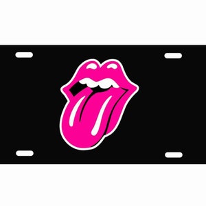 Pink Stones língua novidade placa frontal etiqueta decorativa de alumínio para carro