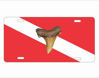 Diver Down Flag with a shark tooth License Plate - Scuba Diving Vanity Plate