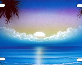 blue beach scene personalized novelty license plate airbrush decorative car tag