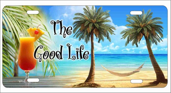 Tropical Paradise Ocean Beach Scene with Palm Trees Novelty License Plate Decorative Front Plate 6 X 12