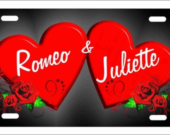 Personalized Red Hearts & Roses License Plate - Custom Vanity Car Tag