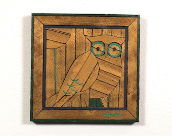 Mid Century Degroot Owl Wood Lath Wall Art Hanging by Theodore