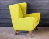 Vintage Mid Century Modern Wingback Arm Chair Jens Risom Style Atomic Retro 50 39 s 60 39 s New Upholstery Maharam Hallingdal Yellow