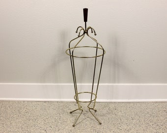 Mid Century Brass Wood Umbrella Stand Holder Retro Atomic 50's 60's Vintage Hairpin