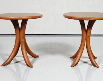 Vintage Pair Bent Rattan Occasional Side Table Boho Bohemian Tiki Eclectic 60's 70's Ficks Reed Style