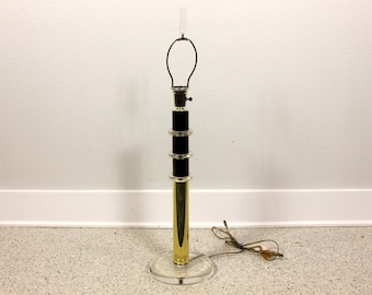 Vintage Stacked Lucite and Gold Table Lamp Geometric Karl Springer Era Mid Century Modern Retro 70's Hollywood Regency