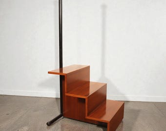 Vintage Modern Library Steps Step Ladder Mahogany Mid Century Style 70's 80's Stool