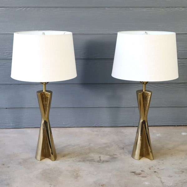 Vintage Laurel Maurizio Tempestini Brass Lamp Pair Sculptural Mid Century Modern Atomic Retro 50's 60's