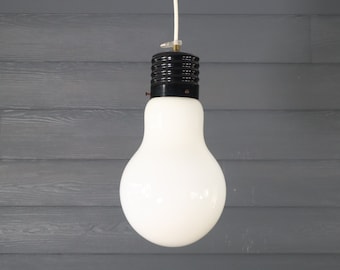 Vintage Ingo Maurer Style Pop Art Giant Light Bulb Pendant Light Hanging Swag Mid Century Retro 70's
