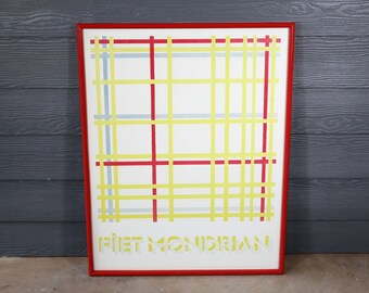 Vintage Piet Mondrian Framed Exhibition Poster Print Geometric Wall Art Hanging Centre Georges Pompidou Mid Century Retro