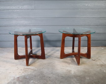 Mid Century Adrian Pearsall Pair Ribbon Dog Bone Side Tables for Craft Associates Walnut Vintage Modern Atomic End Retro