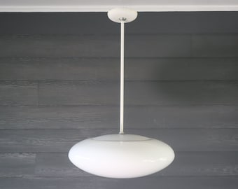 Vintage 60's Prescolite Elliptical Saucer UFO Pendant Ceiling Light Flush Mount Mid Century Modern Retro Atomic Oval