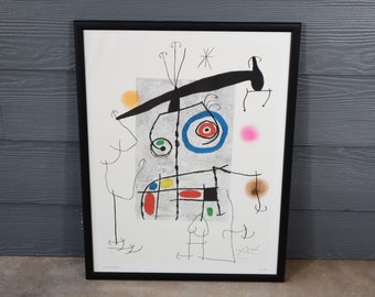 Vintage Joan Miro Man With A Balance Print Poster Framed France Print Wall Art Mid Century Modern Abstract