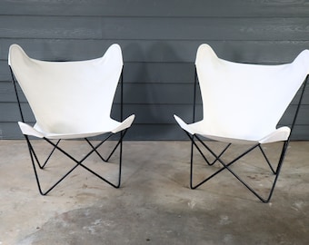 Vintage Original Pair BKF Hardoy for Knoll Iron Frame Butterfly Chairs Patio Mid Century Modern Retro Atomic