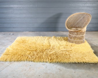 Vintage Flokati Orange Shag Rug Wool 83 x 54 Greek Grecian Mid Century Modern Retro 70's