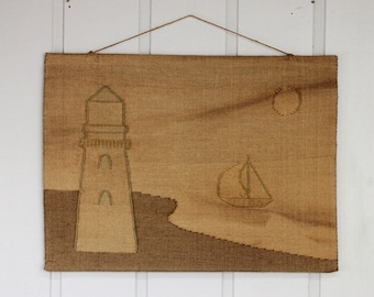 Vintage Large Woven Textile Wall Hanging Don Freedman Style Woven Fiber Art Retro Modern Beach Decor Horizon Boho Burlap Bohemian 70's 80's