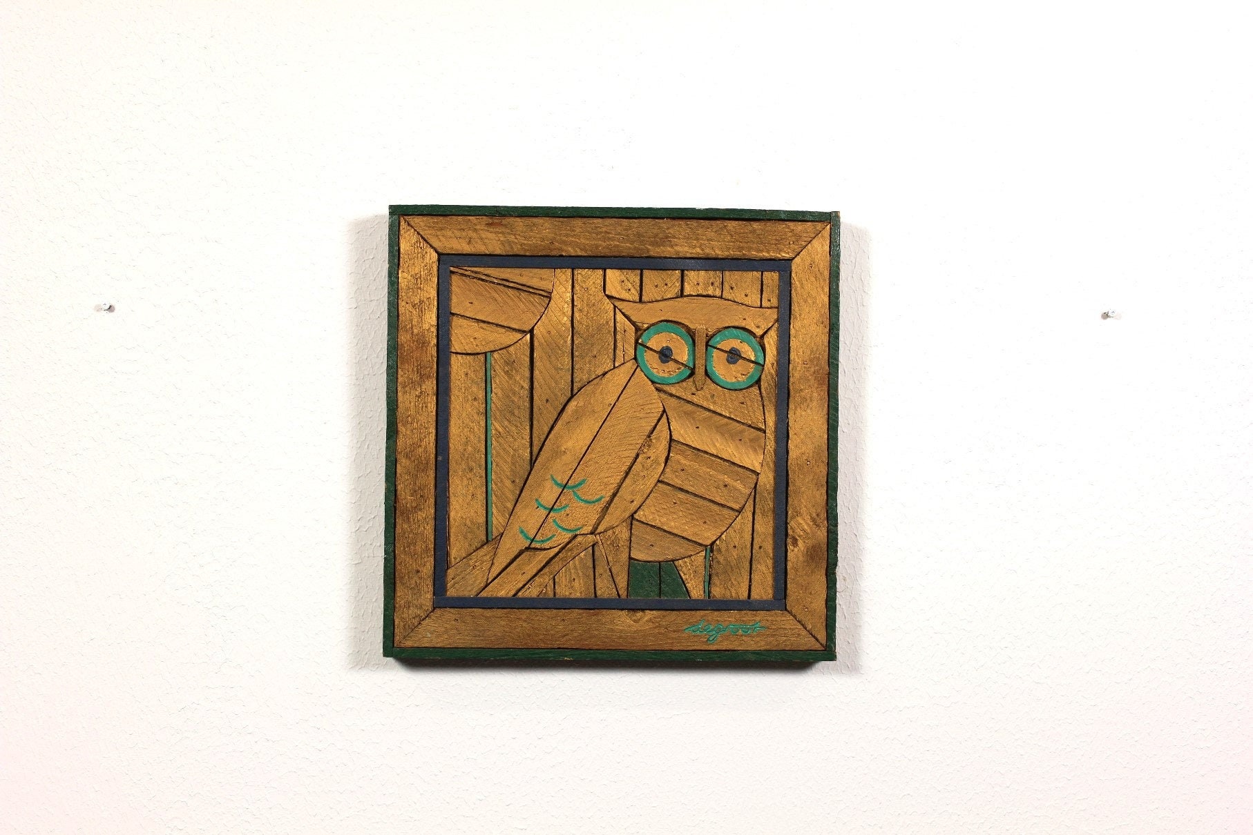 Mid Century Degroot Owl Wood Lath Wall Art Hanging by Theodore