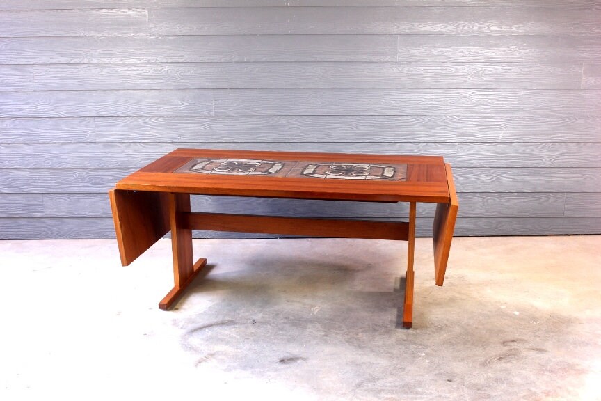 Mid Century Danish Teak Tile Drop Leaf Dining Table by