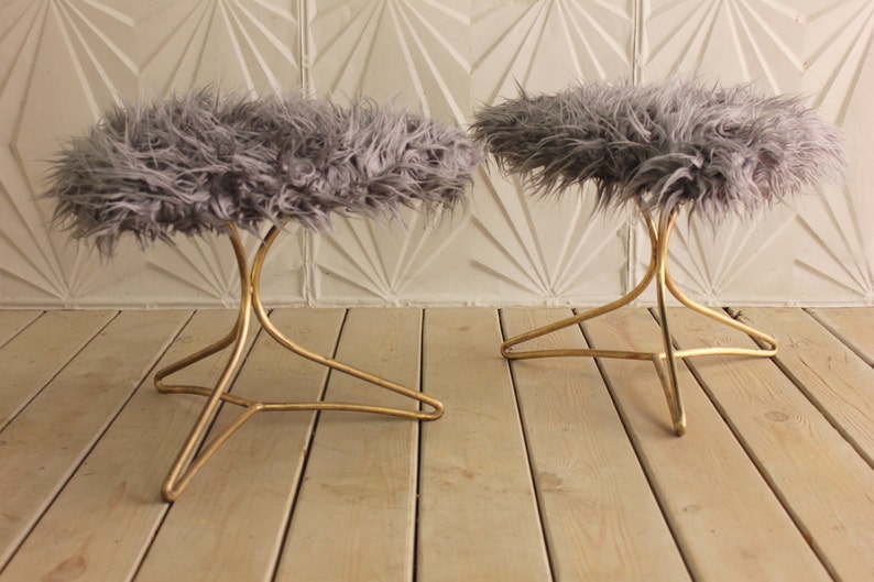 Vladimir Kagan Pair Triangle Brass Hairpin Tripod Legs Grey Etsy