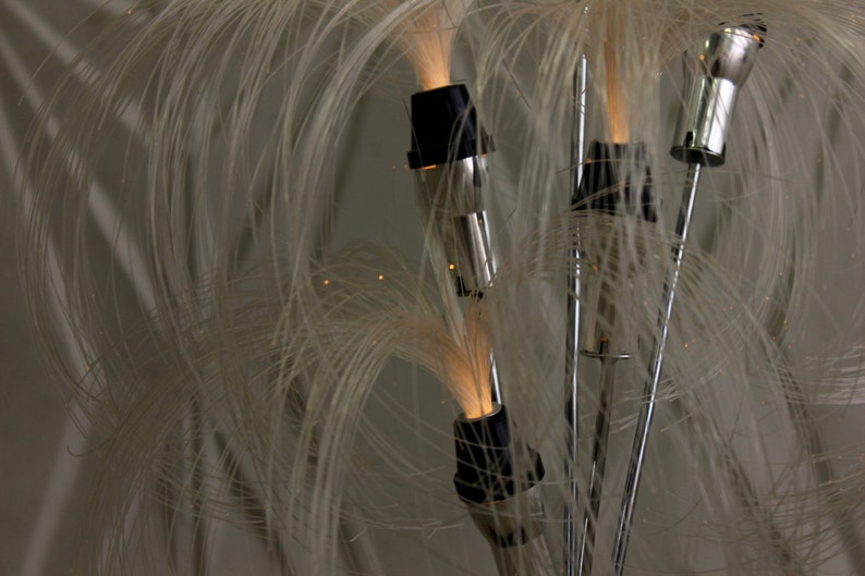 Vintage Fibre Optic Lamp by Polyoptics Inc Walnut Wood Black Lucite