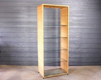 Vintage Bohemian Wicker Glass Rectangle Shelf Etagere 5 Shelves Storage Boho Chic Retro 70's