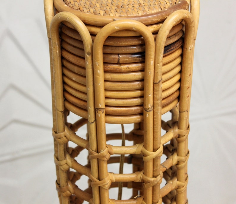 Vintage Rattan Floor Lamp Woven Bamboo Cane Wicker Bent Mid Etsy